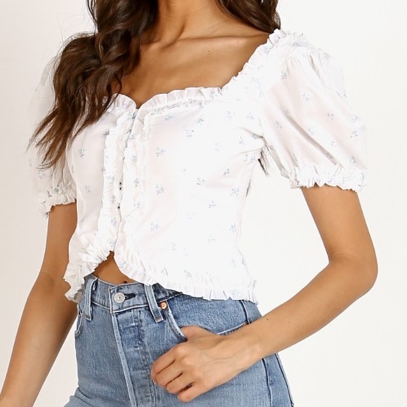 For Love and Lemons Delilah Ruffle Puff Sleeve Top - Picture 1 of 5